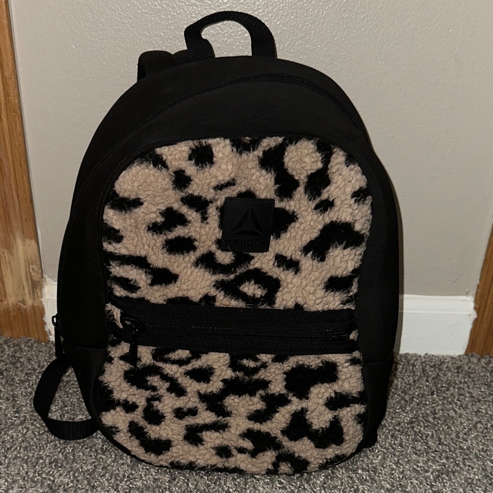 Reebok Black and Tan Leopard Print Backpack